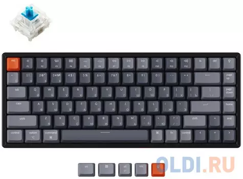 Беспроводная механическая клавиатура Keychron K2, 84 клавиши, алюминиевый корпус, RGB подсветка, Hot-Swap, Gateron Blue Switch