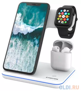Беспроводное зарядное устройство Canyon CNS-WCS302W 2A/2.7А/2А USB-C белый