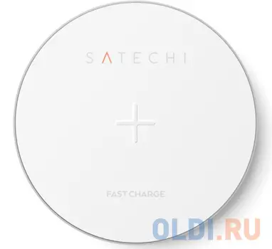Беспроводное зарядное устройство Satechi Wireless Charging Pad. Работает от USB. Цвет серебряный.