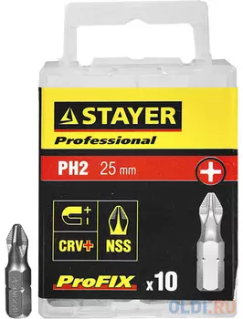 Биты STAYER "PROFESSIONAL" ProFix Phillips, тип хвостовика C 1/4", № 2, L=25мм, 10шт
