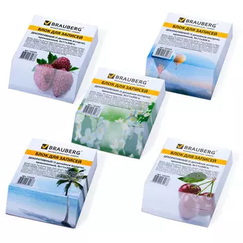 Блок для записей BRAUBERG проклеенный, косой срез 9х11 см, 300 листов, ДЕКОРАТИВНЫЙ, 5 дизайнов ассорти