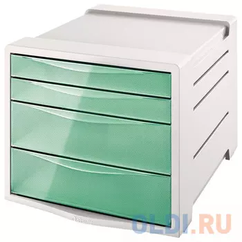 Блок из 4 закрытых лотков для бумаги, настольный, ESSELTE "Colour'Ice", 285х245х365 мм, зеленый, 626285