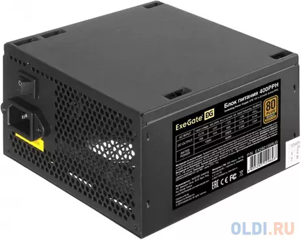 Блок питания 400W ExeGate 80 PLUS® Bronze 400PPH (ATX, APFC, КПД 88% (80 PLUS Bronze), 12cm fan, 24pin, 4+4pin, 2xPCI-E, 3xSATA, 3xIDE, RTL(color box)