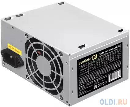 Блок питания 400W ExeGate AA400 (ATX, SC, 8cm fan, 24pin, 4pin, 2xSATA, IDE, кабель 220V с защитой от выдергивания)