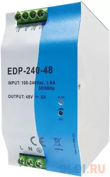 Блок питания 48В/240Вт, Входное напряжение: 90-264В AC; выходное напряжение: 48В DC2%; ток нагрузки: 5А; рабочая температура:-25С+70С; монтаж на DIN-р