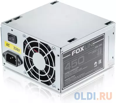Блок питания Foxline FZ450 450W, ATX, NOPFC, 80FAN, 2xSATA, 2xPATA, 1xFDD, 24+4