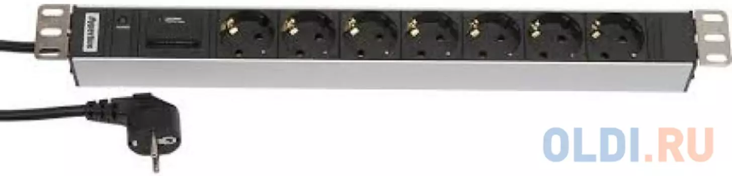 Блок розеток Hyperline SHT19-7SH-IF-2.5EU 7 розеток 2.5 черный серебристый