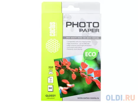Бумага Cactus CS-GA620050E 10x15 200г/кв.м глянцевая 50л