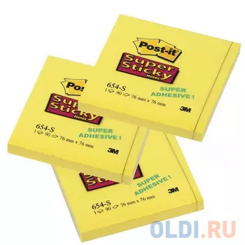 Бумага для заметок с липким слоем POST-IT SUPER STICKY, 76х76мм, неоновый желтый, 90 л.|2