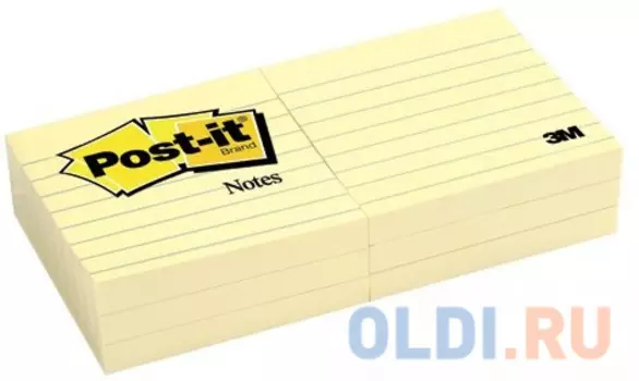 Бумага для заметок с липким слоем POST-IT, 76х76 мм, желтый, в лин.,100 л.,6 блок. в уп.,цена за уп.