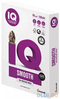 Бумага IQ SELECTION SMOOTH, А4, 90 г/м2, 500 л., класс "А", Австрия, белизна 170% (CIE)