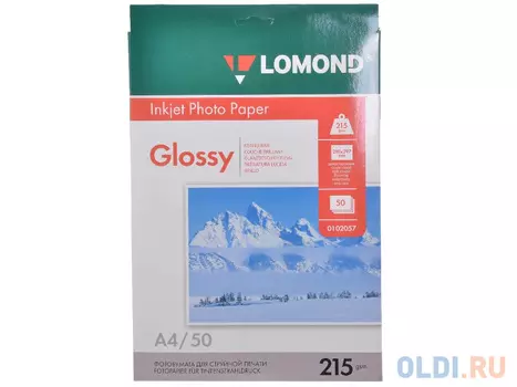 0102057 бумага LOMOND (A4, 215гр, 50л) Глянец , 1 стор.
