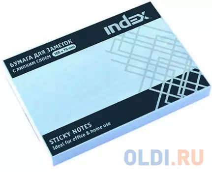 Бумага с липким слоем Index 100 листов 105х75 мм голубой I434802