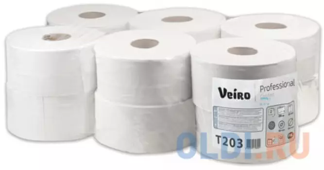 Бумага туалетная 200 м, VEIRO Professional (Система T2), комплект 12 шт, Comfort, 2-слойная, T203