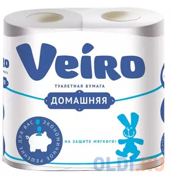 Бумага туалетная бытовая, спайка 4 шт., 2-х слойная (4х15 м), VEIRO "Домашняя", белая, 1с24