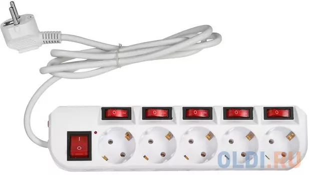 BURO Сетевой фильтр 5 розеток (500SH-1.8-SW-W) 1.8м, белый коробка {1159720}
