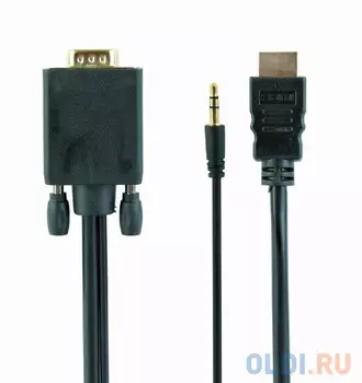 Cablexpert Кабель HDMI-VGA 19M/15M + 3.5Jack, 5м, черный, позол.разъемы, пакет (A-HDMI-VGA-03-5M)
