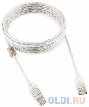 Cablexpert Кабель удлинитель USB2.0 Pro, AM/AF, 4,5м, экран, 2 феррит.кольца, прозрачный (CCF-USB2-AMAF-TR-15)