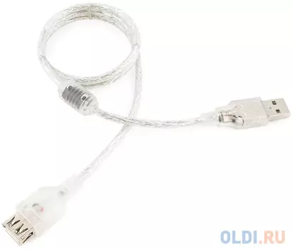 Cablexpert Кабель удлинитель USB2.0 Pro, AM/AF, 2м, экран, 2 феррит.кольца, прозрачный (CCF-USB2-AMAF-TR-2M)