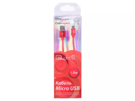 Cablexpert Кабель USB 2.0 CC-S-mUSB01R-1.8M, AM/microB, серия Silver, длина 1.8м, красный, блистер