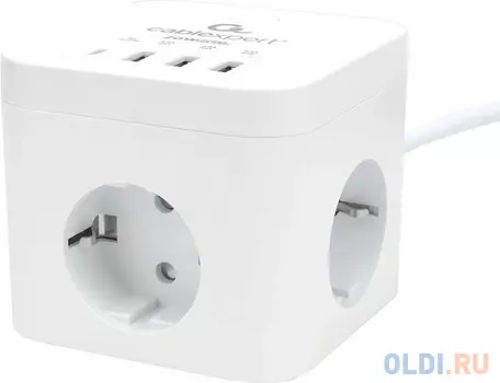 Cablexpert Сетевой фильтр cube, 3р, 10а, 1xtype-c pd, 3xusb, 1.5м, ур.защиты 4+, белый, коробка, CUBE-3-CU3-W-1.5