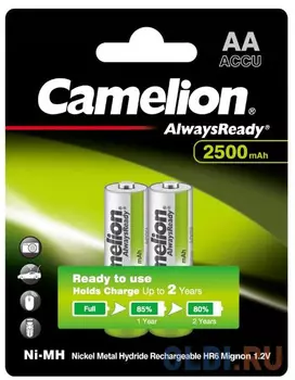 Camelion AA- 2500mAh Ni-Mh Always Ready BL-2 (NH-AA2500ARBP2, аккумулятор, 1.2В) (2 шт. в уп-ке)