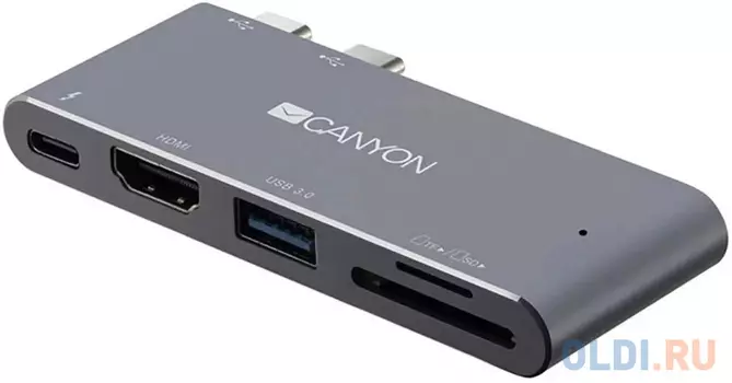 CANYON DS-5 Multiport Docking Station with 5 port, with Thunderbolt 3 Dual type C male port, 1*Thunderbolt 3 female+1*HDMI+1*USB3.0+1*SD+1*TF. Input 1