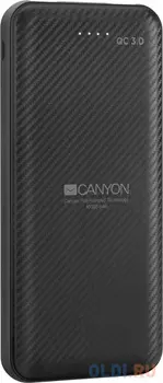 CANYON PB-105 Power bank 10000mAh Li-poly battery, Input Micro/PD 18W(Max), Output PD/QC3.0 18W(Max), with Smart IC, Quick charging cable length 0.24m, 145.5*68.5*15.5mm, 0.24kg, Black