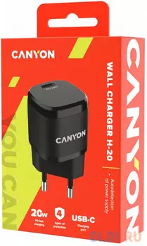 Canyon, PD 20W Input: 100V-240V, Output: 1 port charge: USB-C:PD 20W (5V3A/9V2.22A/12V1.66A) , Eu plug, Over- Voltage , over-heated, over-current and