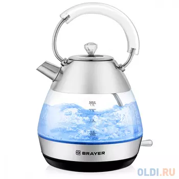 Чайник электрический Brayer BR1027 2200 Вт серебристый 1.7 л стекло