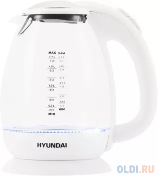 Чайник электрический Hyundai HYK-G3805, 2200Вт, белый и прозрачный
