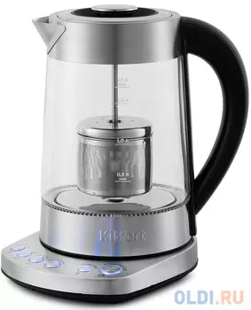 Чайник электрический KITFORT KT-674 2400 Вт серебристый 1.7 л металл/стекло