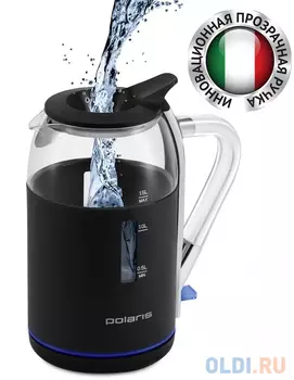 Чайник электрический Polaris PWK 1563CGL 2200 Вт чёрный прозрачный 1.5 л пластик/стекло
