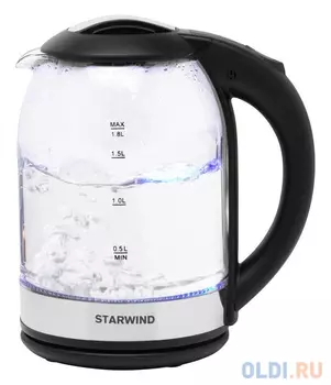 Чайник электрический Starwind SKG2051 1.8л. 1800Вт черный/серебристый (корпус: стекло)