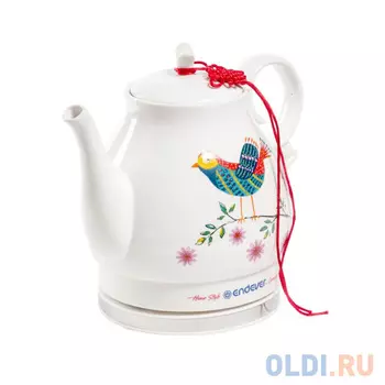 Чайник Endever Skyline KR-410C, 1600 Вт., 1,6 л., керамический эко, белый/рисунок птичка на ветке