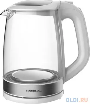 Чайник NATIONAL NK-KE20307, закрытый нагревательный элемент, объем 2 л, мощность 2200 Вт, стекло, белый