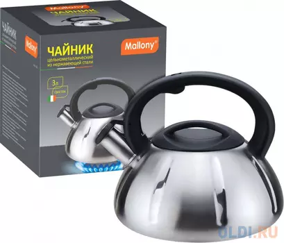 ЧАЙНИК НЕРЖАВ. 3 Л СО СВИСТКОМ, ПОВЕРХН. МАТОВАЯ (1/6) "MALLONY" MAL-066