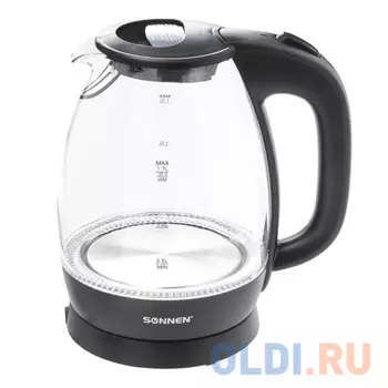 Чайник SONNEN KT-1786, 1,7 л, 2200 Вт, закрытый нагревательный элемент, стекло, 453422