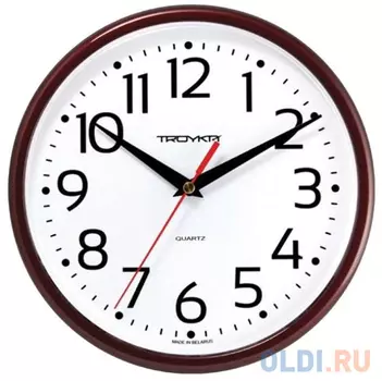 Часы настенные TROYKA 91931912, круг, белые, коричневая рамка, 23х23х4 см