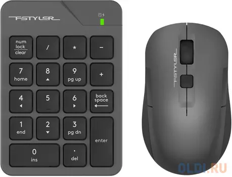 Числовой блок + мышь A4Tech Fstyler FG1600C Air клав:серый мышь:серый/черный USB беспроводная slim (FG1600C)