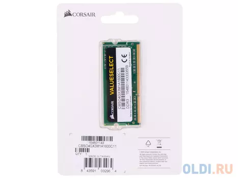 Оперативная память для ноутбука Corsair CMSO4GX3M1A1600C11 SO-DIMM 4Gb DDR3 1600MHz