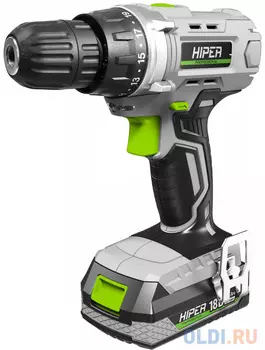 Cordless drill HIPER 18V, 38Nm, 2.0Ah, 0-400 / 0-1200 rpm, 1 battery, Li-ion, box