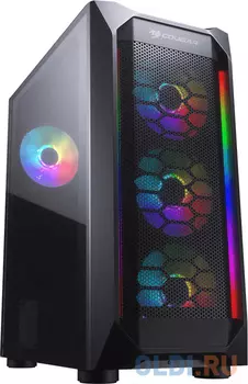 Cougar MX410 Mesh-G RGB, 4x 120mm ARGB fan + HUB, без БП, боковое окно, чёрный, ATX