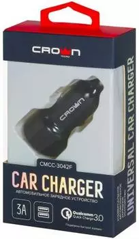 Crown CMCC-3042F Автомобильное универсальное зарядное устройство, два порта зарядки; поддержка Quick