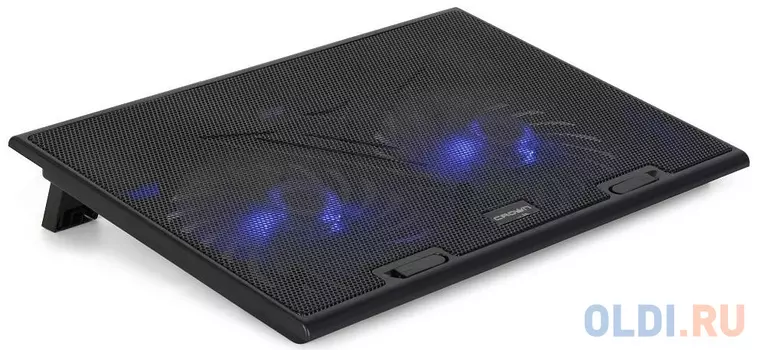 CROWN Подставка для ноутбука CMLS-401 (до 17" Ш*Г*В: 390*270*27 мм. , кулеры: 2*D150*20 мм, синяя подсветка, 3 уровня наклона)