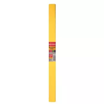 Цветная бумага крепированная плотная, растяжение до 45%, 32 г/м2, BRAUBERG, рулон, желтая, 50х250 см