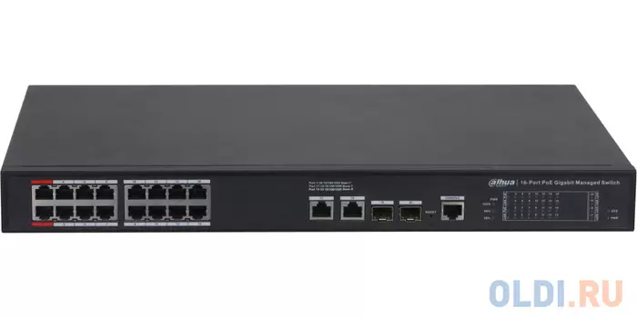 DAHUA DH-S4220-16GT-240 20-портовый гигабитный управляемый коммутатор с PoE, уровень L2, 16xRJ45 1Gb PoE, 2xRJ45 1Gb, 2xSFP 1Gb, суммарно до 240Вт, ко
