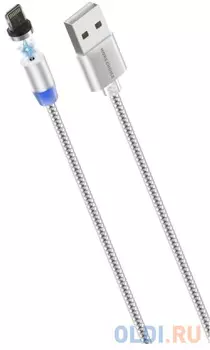 Дата-кабель Smart USB 2.4A для Lightning 8-pin Magnetic More choice K61Si нейлон 1м (Silver)