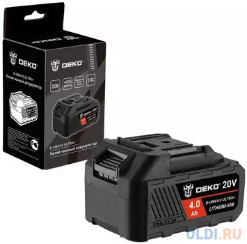 Deko R-UNV4.0 ULTRA+, Li-ion, 20В, 4.0А*ч, с повышенной токоотдачей 083-1017