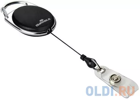 Держатель для бейджей роликовый до 80 см., с карабином, с клипом, антрацит, цена за 1 шт, в блистере